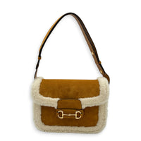 Horsebit 1955 Shoulder Bag Brown in Suede Leather, Gold hardware