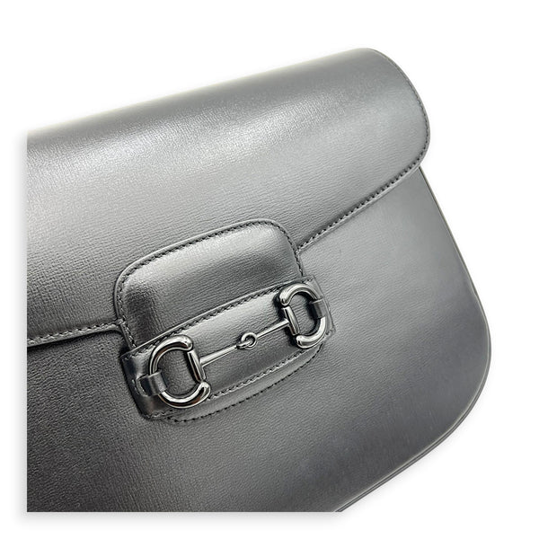 Horsebit 1955 Large Black Shoulder Bag in Calfskin, Black hardware