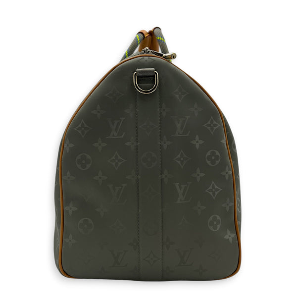 Keepall 50 Titanium Top Handle Bag in Coated Canvas, Silver hardware