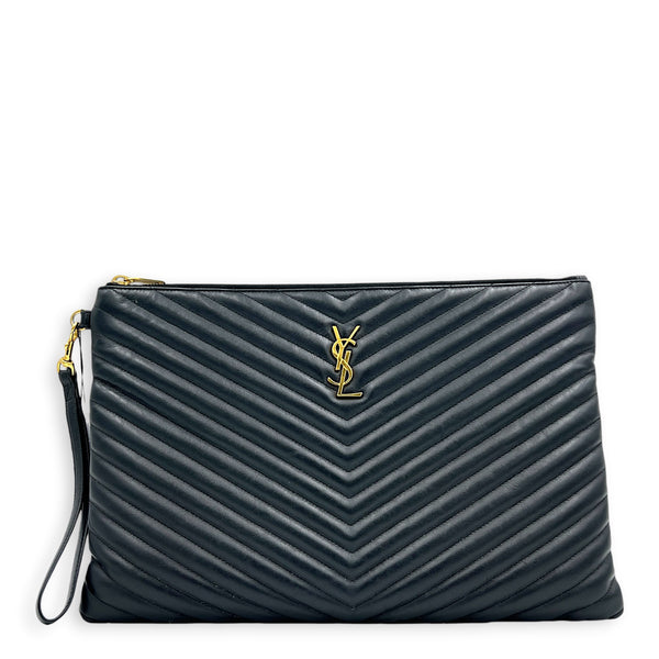Cassandra Pouch Black in Calfskin, Gold hardware