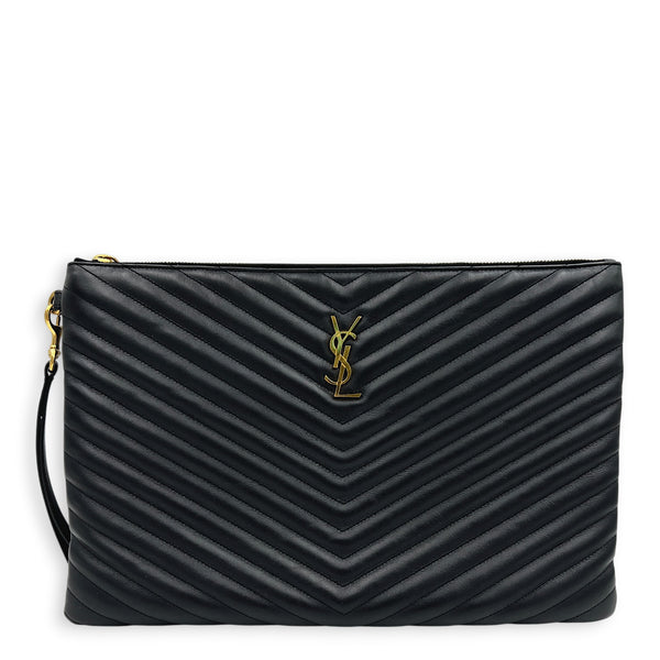Cassandra Pouch Black in Calfskin, Gold hardware