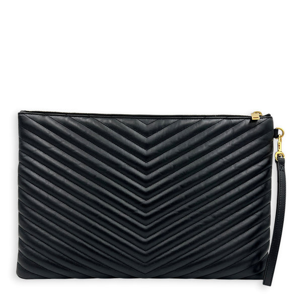 Cassandra Pouch Black in Calfskin, Gold hardware