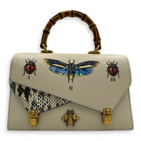 Ottilia Bamboo Top Handle Bag White in Calfskin, Gold hardware