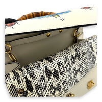 Ottilia Bamboo Top Handle Bag White in Calfskin, Gold hardware