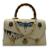 Ottilia Bamboo Top Handle Bag White in Calfskin, Gold hardware