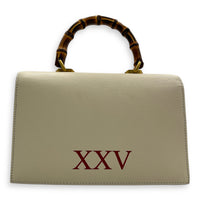 Ottilia Bamboo Top Handle Bag White in Calfskin, Gold hardware