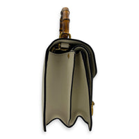 Ottilia Bamboo Top Handle Bag White in Calfskin, Gold hardware