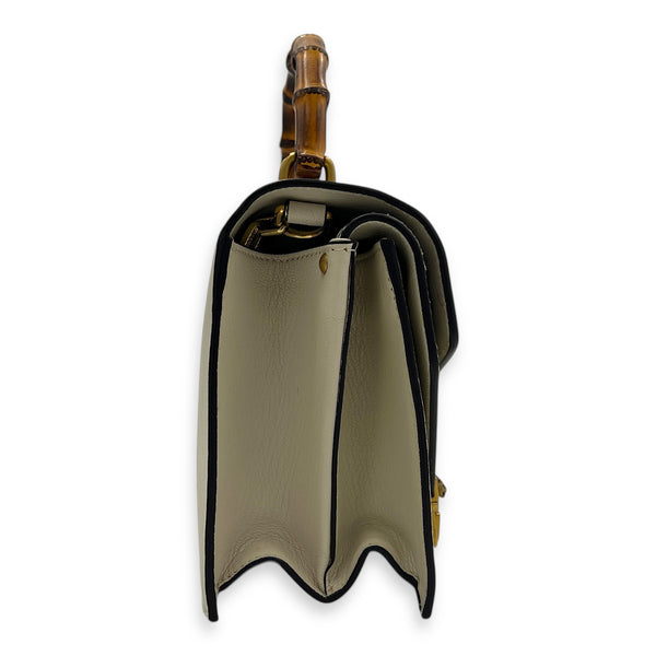 Ottilia Bamboo Top Handle Bag White in Calfskin, Gold hardware