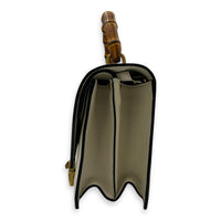 Ottilia Bamboo Top Handle Bag White in Calfskin, Gold hardware