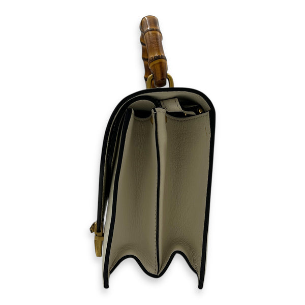 Ottilia Bamboo Top Handle Bag White in Calfskin, Gold hardware