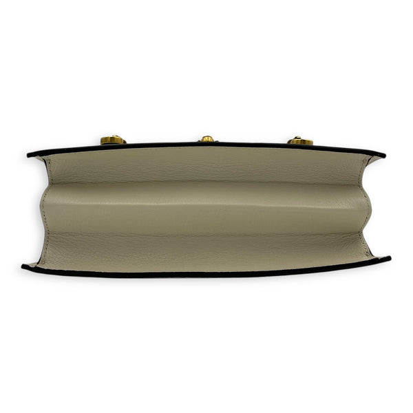 Ottilia Bamboo Top Handle Bag White in Calfskin, Gold hardware