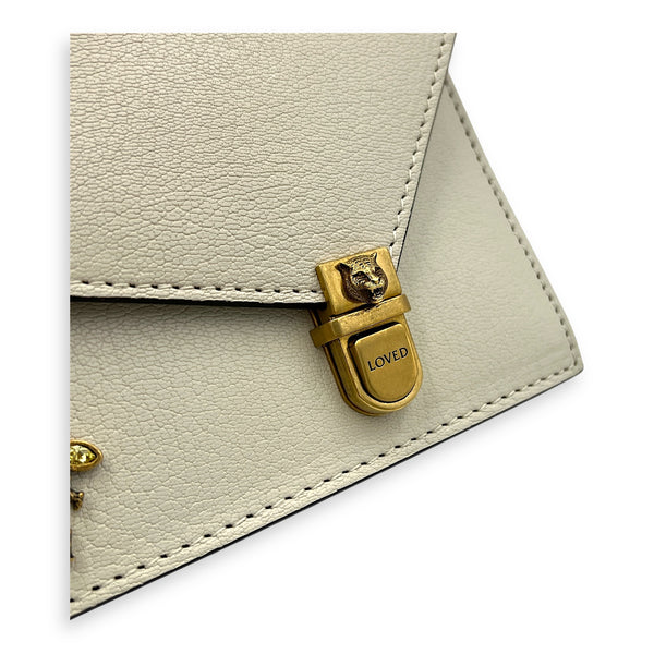 Ottilia Bamboo Top Handle Bag White in Calfskin, Gold hardware