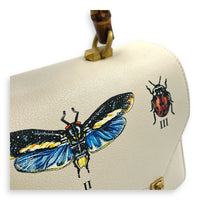 Ottilia Bamboo Top Handle Bag White in Calfskin, Gold hardware