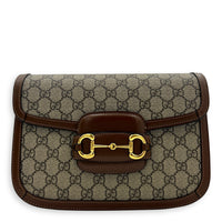 Horsebit 1955 Shoulder Bag Brown in Coated Canvas, Gold hardware