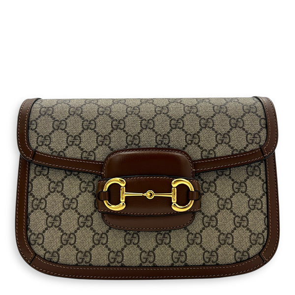 Horsebit 1955 Shoulder Bag Brown in Coated Canvas, Gold hardware