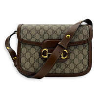 Horsebit 1955 Shoulder Bag Brown in Coated Canvas, Gold hardware
