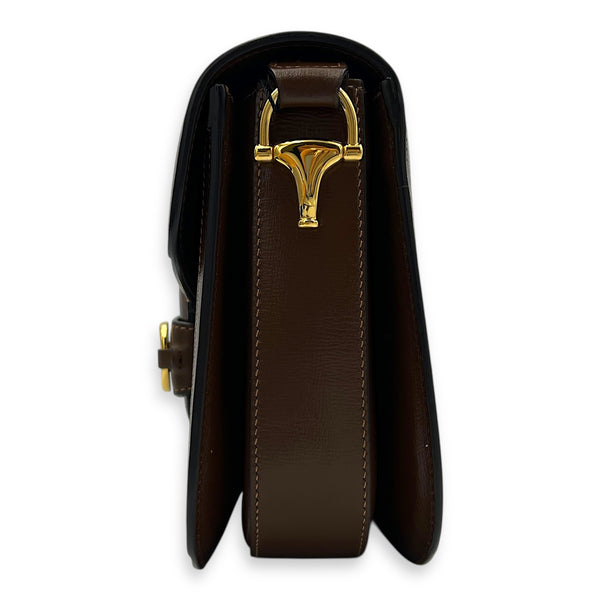 Horsebit 1955 Shoulder Bag Brown in Coated Canvas, Gold hardware