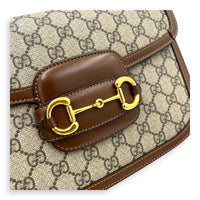 Horsebit 1955 Shoulder Bag Brown in Coated Canvas, Gold hardware