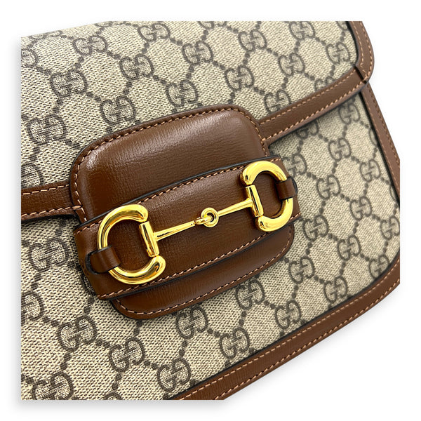 Horsebit 1955 Shoulder Bag Brown in Coated Canvas, Gold hardware