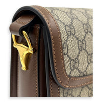 Horsebit 1955 Shoulder Bag Brown in Coated Canvas, Gold hardware
