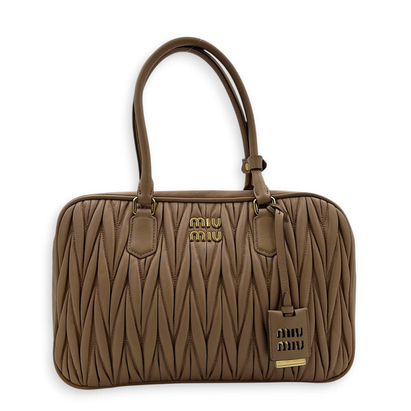 Matelassé Pink Top Handle Bag in Lambskin, Gold hardware