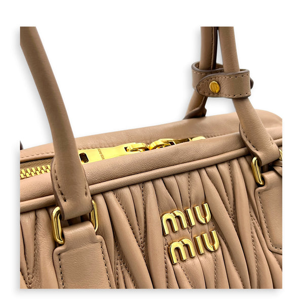 Matelassé Pink Top Handle Bag in Lambskin, Gold hardware