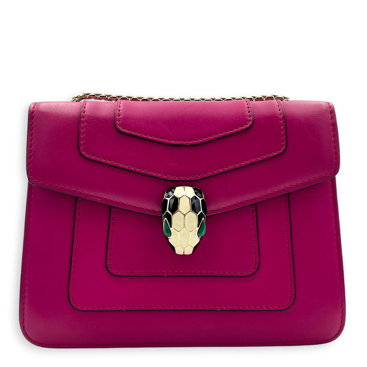 Serpenti Forever Pink Shoulder Bag in Calfskin, Gold hardware