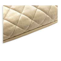 French Riviera Beige Shoulder Bag in Caviar Leather, Silver hardware