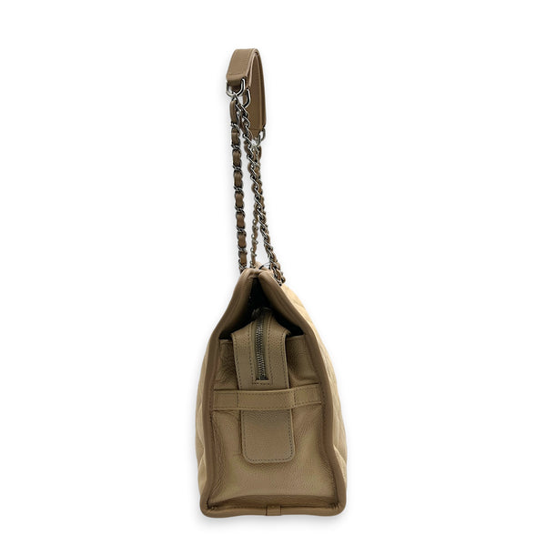 French Riviera Beige Shoulder Bag in Caviar Leather, Silver hardware