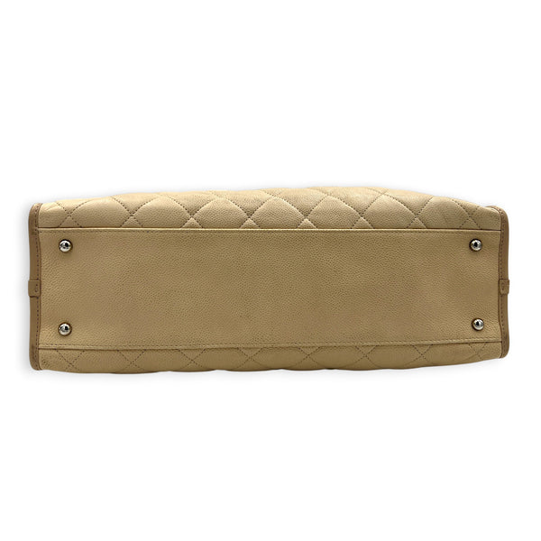 French Riviera Beige Shoulder Bag in Caviar Leather, Silver hardware