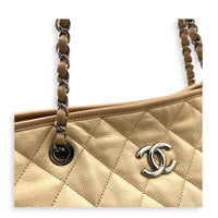 French Riviera Beige Shoulder Bag in Caviar Leather, Silver hardware