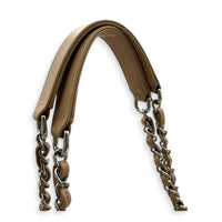 French Riviera Beige Shoulder Bag in Caviar Leather, Silver hardware
