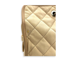 French Riviera Beige Shoulder Bag in Caviar Leather, Silver hardware