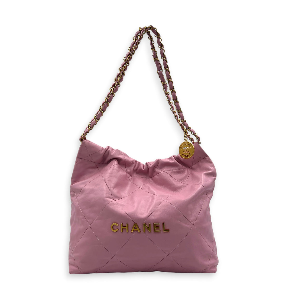22 Tote Small Pink Tote Bag in Lambskin, Gold hardware