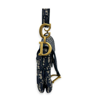 Saddle Medium Blue Shoulder Bag in Jacquard, Gold hardware