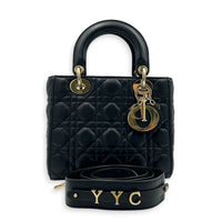 Lady Dior Small Black Top Handle Bag in Lambskin, Gold hardware