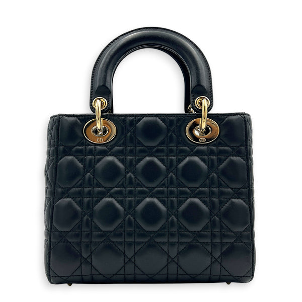 Lady Dior Small Black Top Handle Bag in Lambskin, Gold hardware