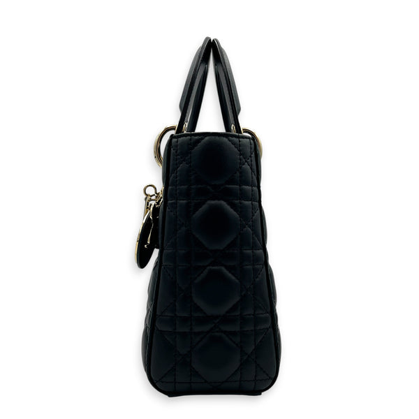 Lady Dior Small Black Top Handle Bag in Lambskin, Gold hardware