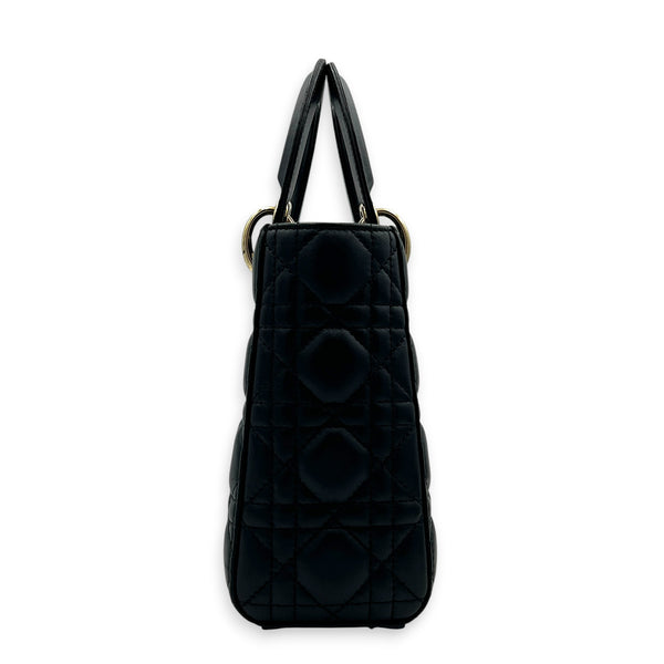Lady Dior Small Black Top Handle Bag in Lambskin, Gold hardware
