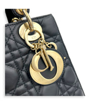 Lady Dior Small Black Top Handle Bag in Lambskin, Gold hardware