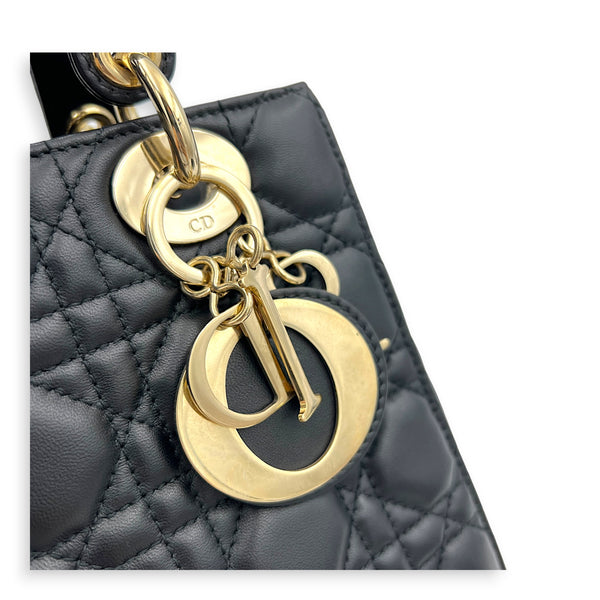 Lady Dior Small Black Top Handle Bag in Lambskin, Gold hardware