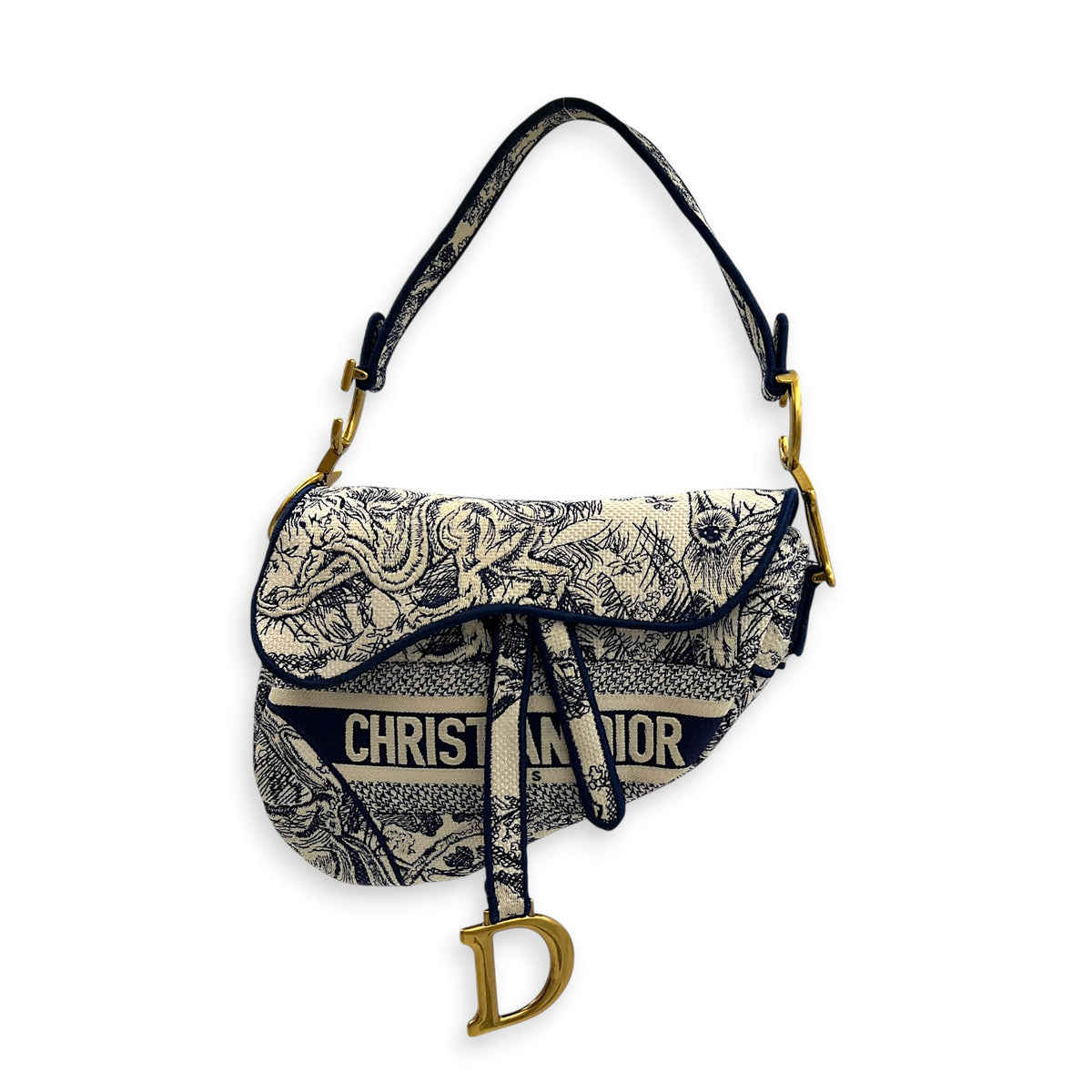 Saddle Medium Blue Shoulder Bag in Jacquard, Gold hardware
