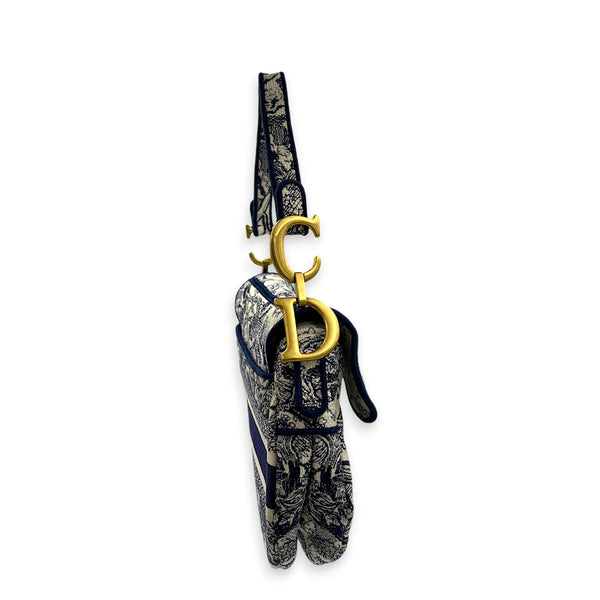 Saddle Medium Blue Shoulder Bag in Jacquard, Gold hardware