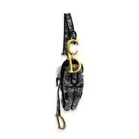 Saddle Medium Blue Shoulder Bag in Jacquard, Gold hardware