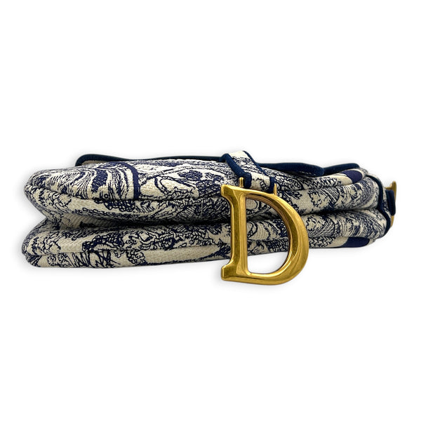 Saddle Medium Blue Shoulder Bag in Jacquard, Gold hardware