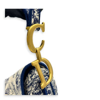 Saddle Medium Blue Shoulder Bag in Jacquard, Gold hardware
