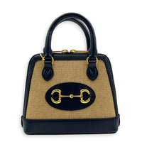 Horsebit 1955 Blue Top Handle Bag in Jute, Gold hardware