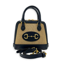 Horsebit 1955 Blue Top Handle Bag in Jute, Gold hardware
