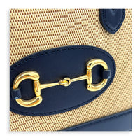 Horsebit 1955 Blue Top Handle Bag in Jute, Gold hardware