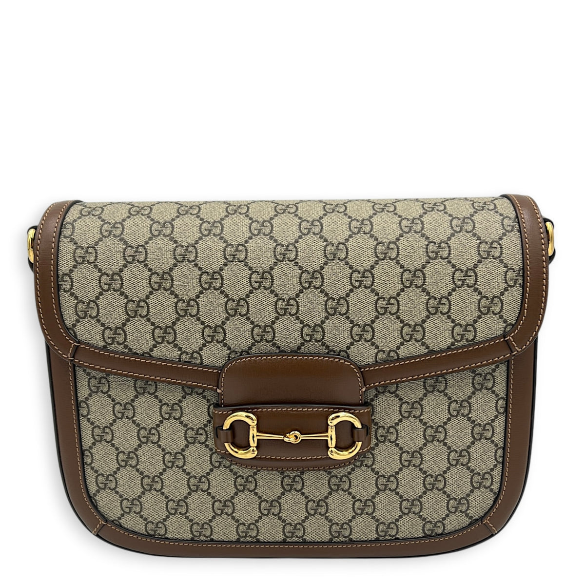 Horsebit 1955 Brown Crossbody Bag in Coated Canvas, Gold hardware